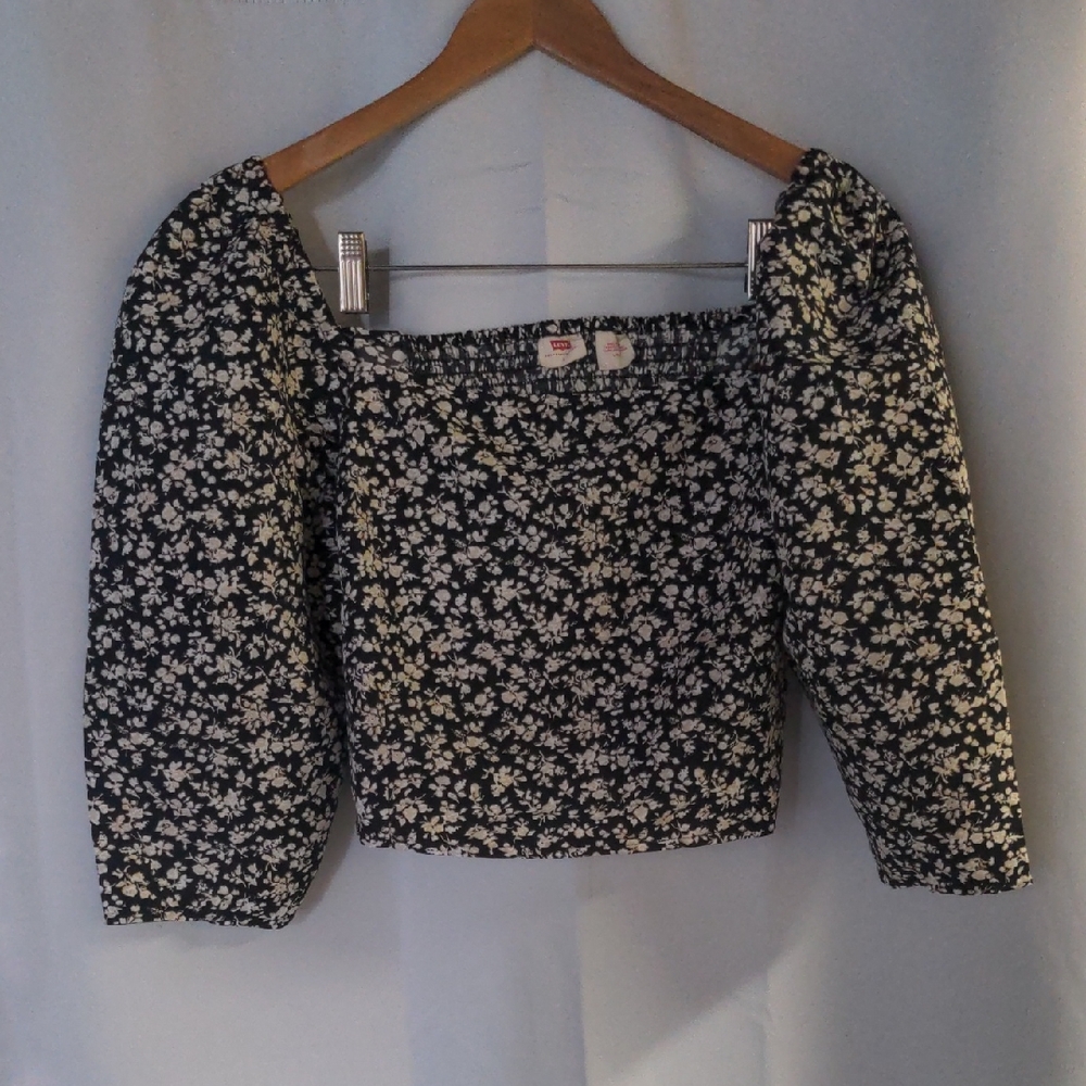 Floral Black and White Crop Top